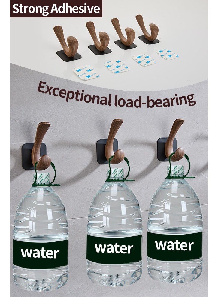 نايزان خطافات مناشف للحمام، 4 عبوات حامل مناشف مثبت على الحائط، خطاف رداء حائط مقلد خشب الحبوب مناسب لغرف النوم والفنادق وحمامات السباحة والخزائن (لا يتطلب حفر) - Image 2