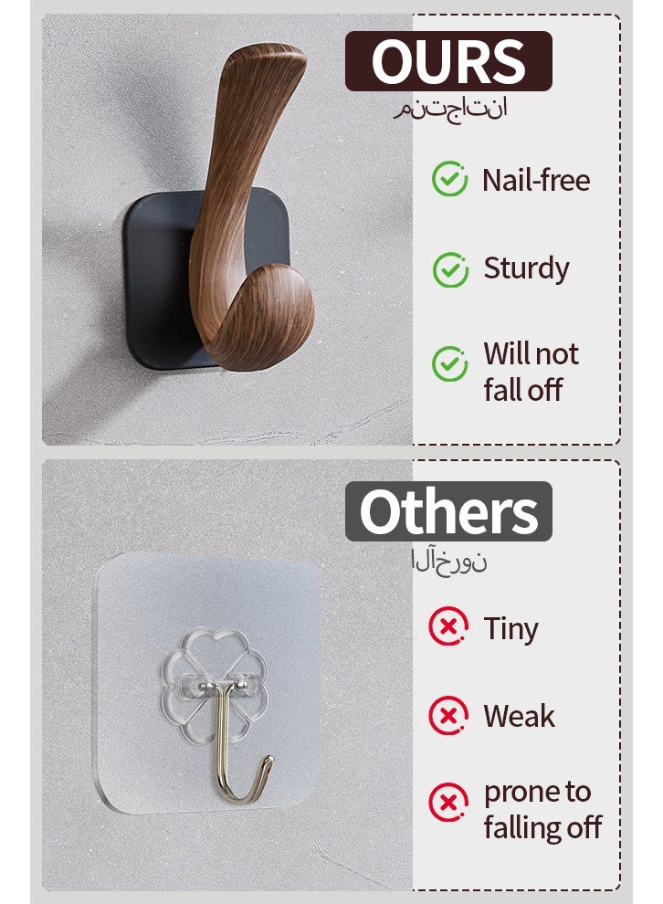 نايزان خطافات مناشف للحمام، 4 عبوات حامل مناشف مثبت على الحائط، خطاف رداء حائط مقلد خشب الحبوب مناسب لغرف النوم والفنادق وحمامات السباحة والخزائن (لا يتطلب حفر) - Image 5