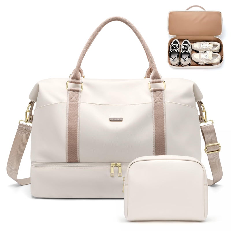 GOLF SUPAGS Weekender Bags for Women Carry On Travel Duffel Bag with Shoe Compartment Toiletry Bag 46L Overnight Bag Gym Hospital Bags for Labor and Delivery Cream White - Image 2