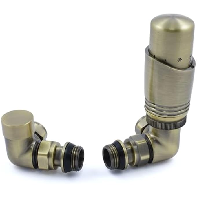 THERMOSTATIC RADIATOR VALVE CORNER TRV ANTIQUE BRASS  ZETA - Image 1