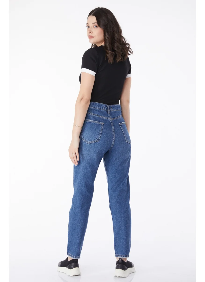 Tofisa Plain Mid Women Blue Mom Jeans Jeans - 50009