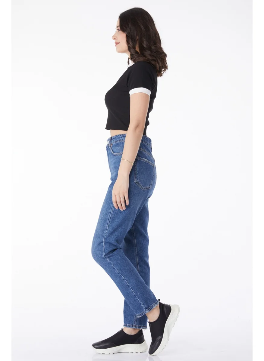 Tofisa Plain Mid Women Blue Mom Jeans Jeans - 50009