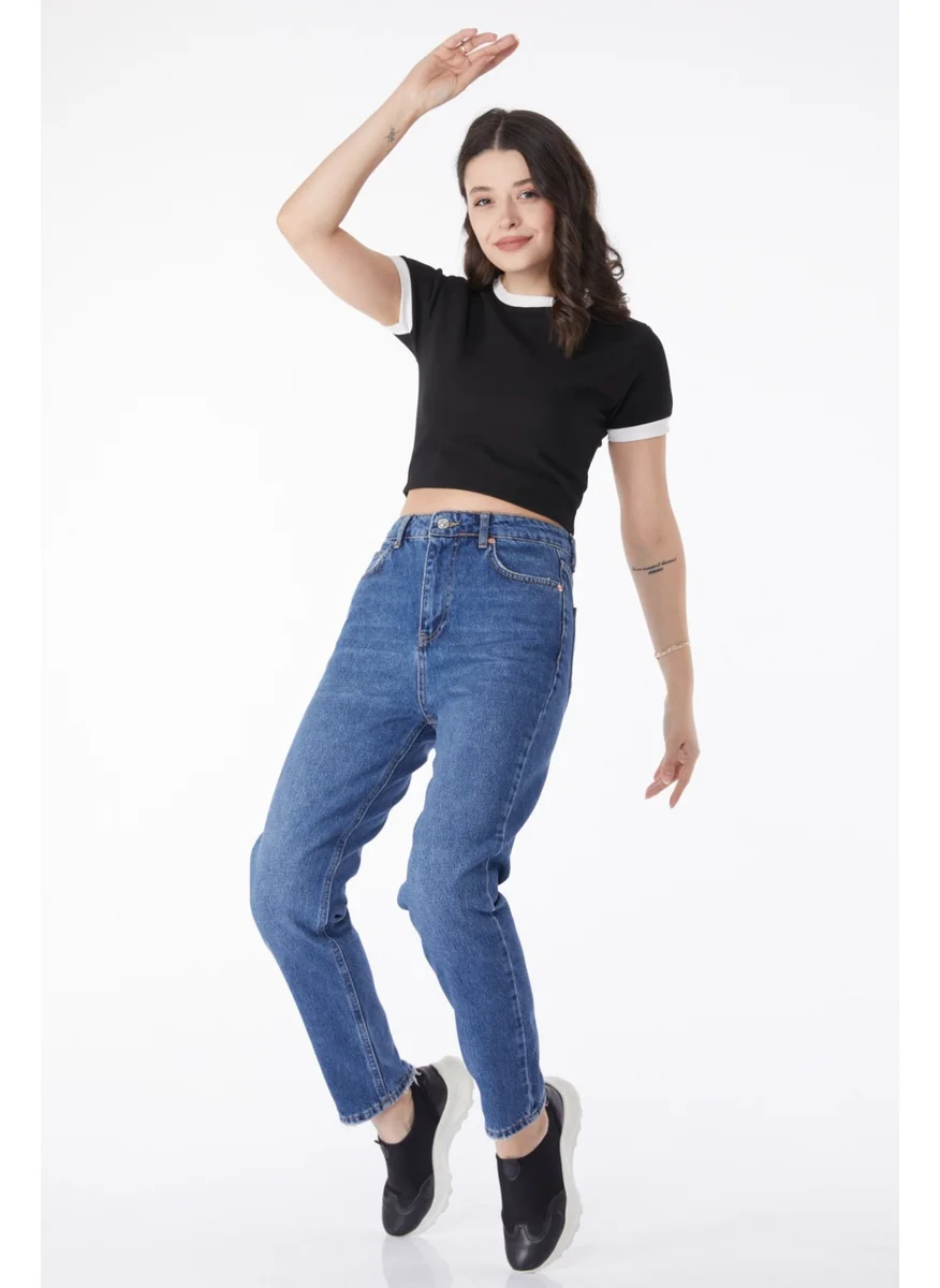 Tofisa Plain Mid Women Blue Mom Jeans Jeans - 50009