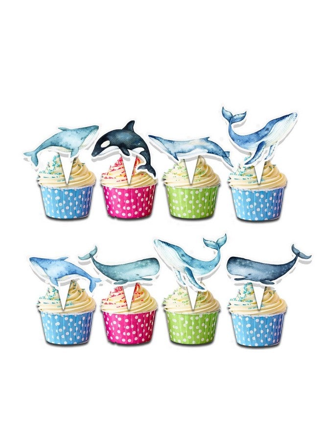 PC 24 قطعة من زينة كعك الحوت الأزرق - زينة حفلات الحيوانات البحرية لعيد ميلاد الأطفال، أو حفلات استقبال المواليد، أو مستلزمات حفلات تحت الماء - Image 1