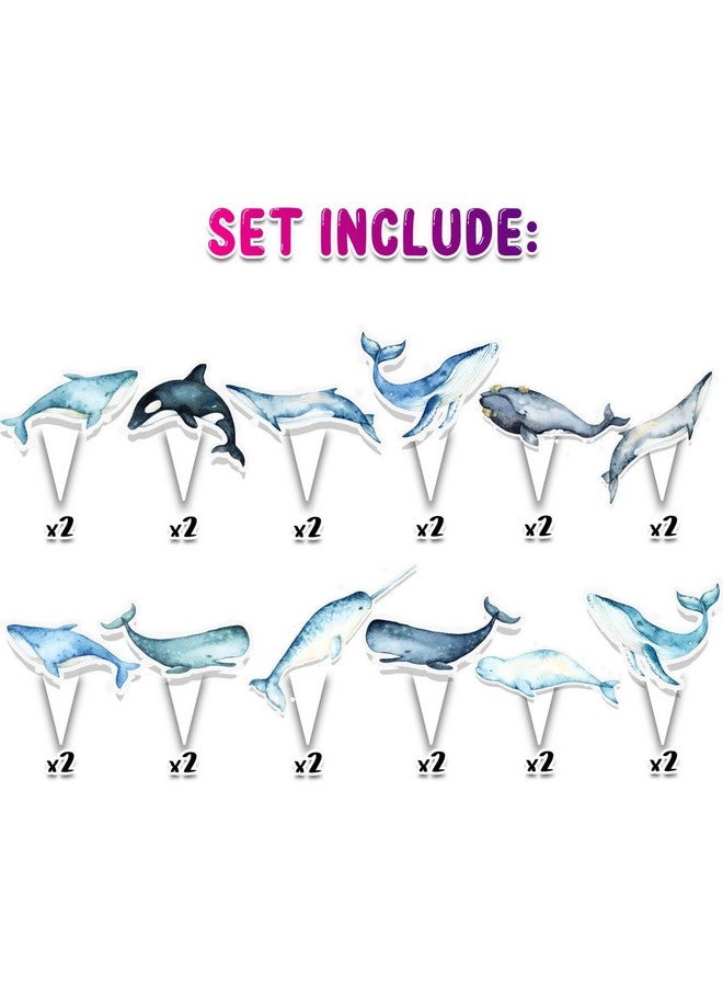 PC 24 قطعة من زينة كعك الحوت الأزرق - زينة حفلات الحيوانات البحرية لعيد ميلاد الأطفال، أو حفلات استقبال المواليد، أو مستلزمات حفلات تحت الماء - Image 2