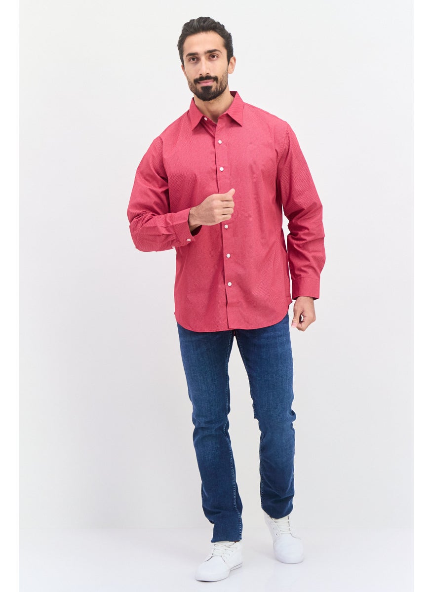 Van Heusen - Men Regular Fit Allover Print Long Sleeves Dress Shirt, Red - Image 1