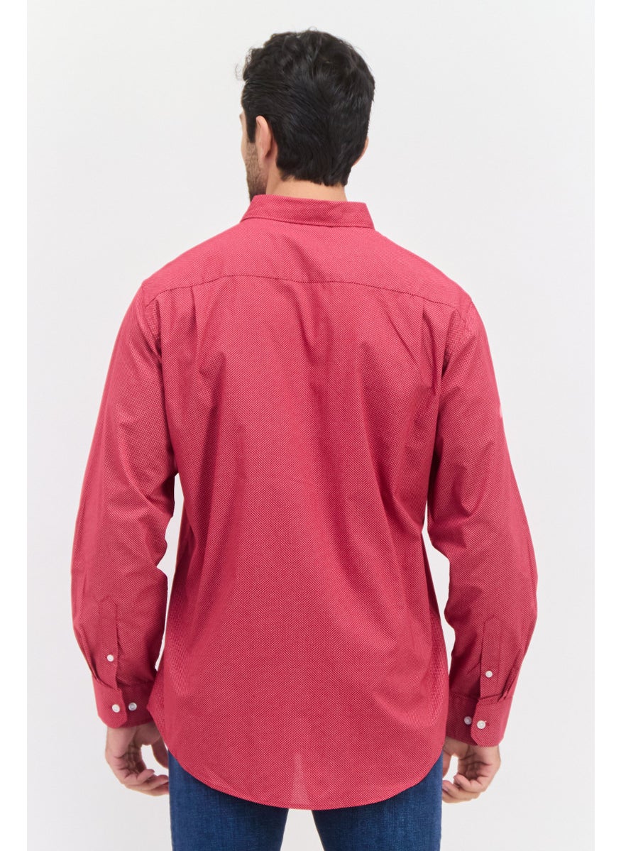 Van Heusen - Men Regular Fit Allover Print Long Sleeves Dress Shirt, Red - Image 1