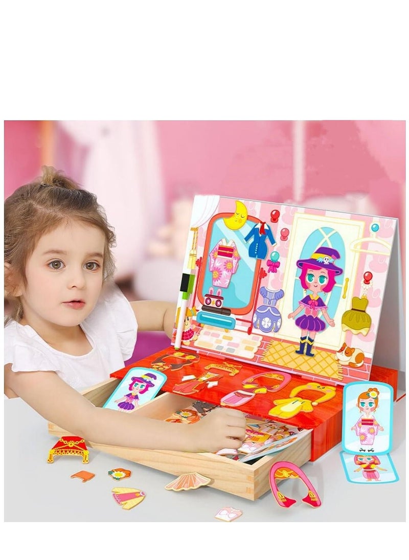 Soofam ألعاب تلبيس مغناطيسية، صندوق خشبي لألعاب السفر مع ملحقات فستان مغناطيسية  - Image 2