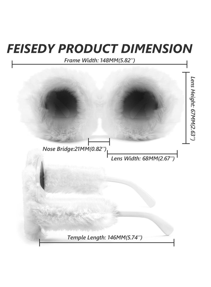 SOLARAE Women Plush Fuzzy Round Sunglasses Punk Soft Velvet Shades Ladies Handmade Party Cosplay Eyewear - Image 5