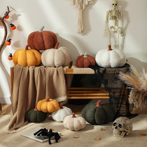 YRXRUS Thanksgiving Pumpkin Pillows, Green Pumpkin Shaped Throw Pillows Gifts, Fall Room Decoration, Small Cute Halloween Pillow, Teddy Fleece Small Cute 4x7 Inches Pillow for Natural Decor - Image 5