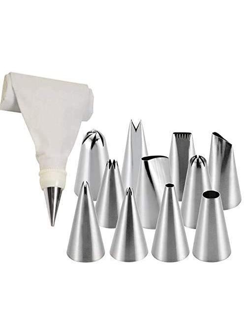 C&G INDIA CG INDIA Cake 12 Piece Cake Decorating Set Frosting Icing Piping Bag Tips with Steel nozzles Reusable Washable  - Image 2