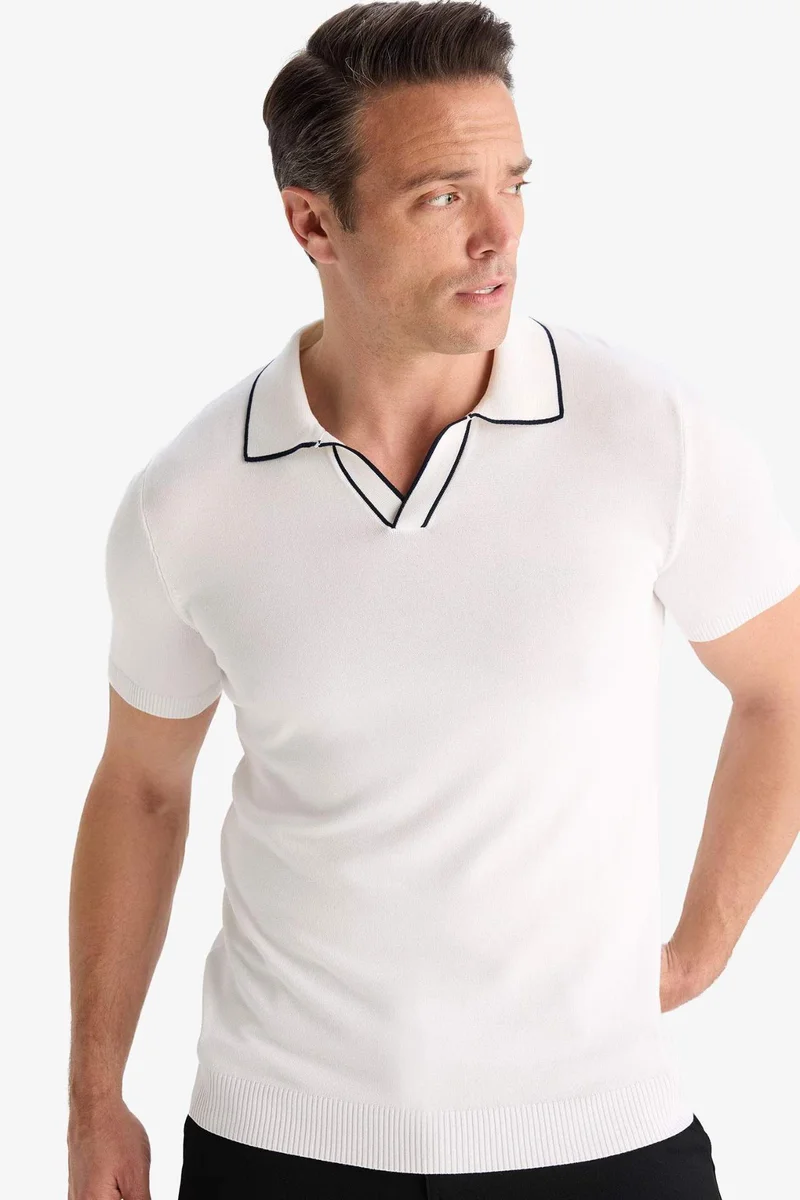 ديفاكتو Modern Fit Polo Collar Knitwear Short Sleeve Polo T-Shirt