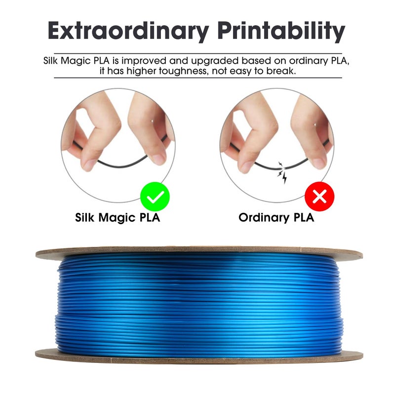 eSUN Silk Magic PLA Filament 1.75mm, Shiny Silk Dual Color Co Extrusion 3D Printer Filament, 1KG (2.2 LBS) Spool 3D Printing Color Change Filament for 3D Printers, Rose Red Blue - Image 3