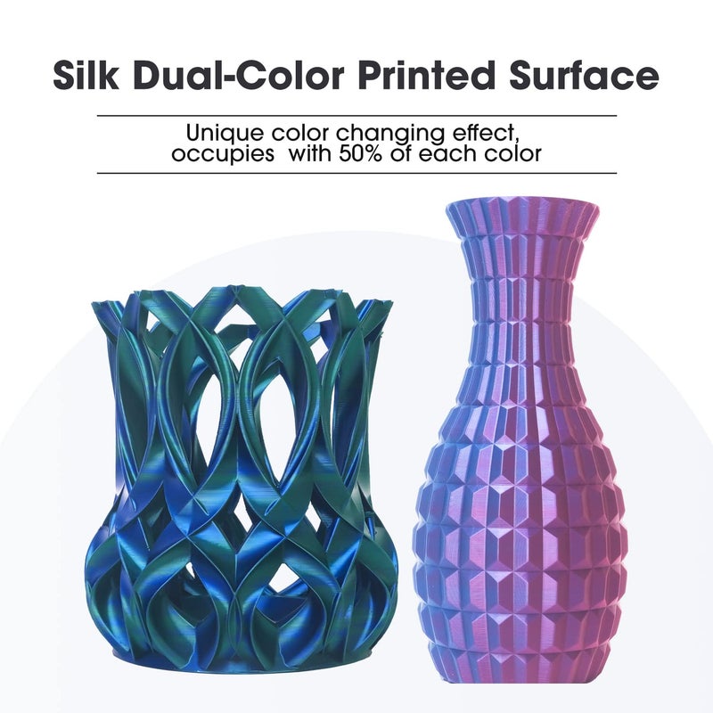 eSUN Silk Magic PLA Filament 1.75mm, Shiny Silk Dual Color Co Extrusion 3D Printer Filament, 1KG (2.2 LBS) Spool 3D Printing Color Change Filament for 3D Printers, Rose Red Blue - Image 2