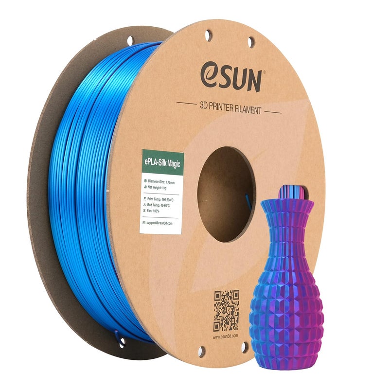 eSUN Silk Magic PLA Filament 1.75mm, Shiny Silk Dual Color Co Extrusion 3D Printer Filament, 1KG (2.2 LBS) Spool 3D Printing Color Change Filament for 3D Printers, Rose Red Blue - Image 1