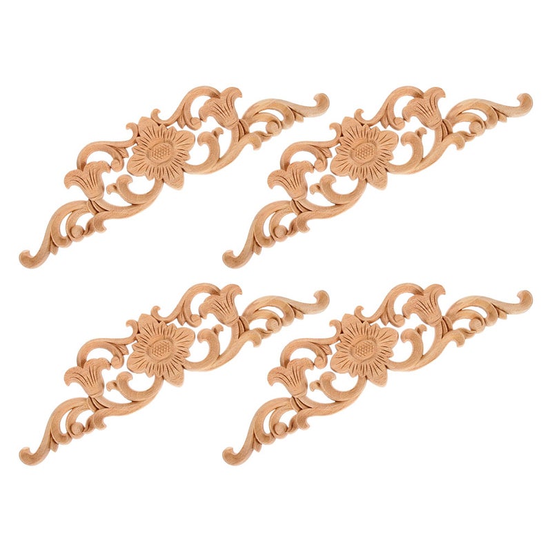 4pcs European Style Wood Carved Onlay Appliques For Furniture Decoration Unpainted Carving Decals For Wardrobe Cabinet Door - Image 1