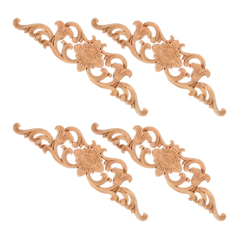 4pcs European Style Wood Carved Onlay Appliques For Furniture Decoration Unpainted Carving Decals For Wardrobe Cabinet Door - Image 4
