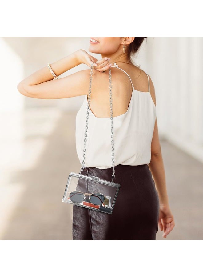 WJCD Women Clear Purse Acrylic Box Clutch Handbag, Small Transparent Crossbody Evening Bag Stadium Approved Gold Chain Strap, Silver, Small - Image 3