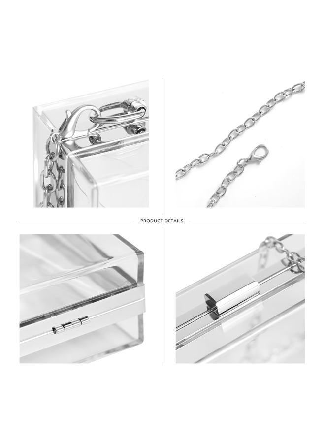 WJCD Women Clear Purse Acrylic Box Clutch Handbag, Small Transparent Crossbody Evening Bag Stadium Approved Gold Chain Strap, Silver, Small - Image 5