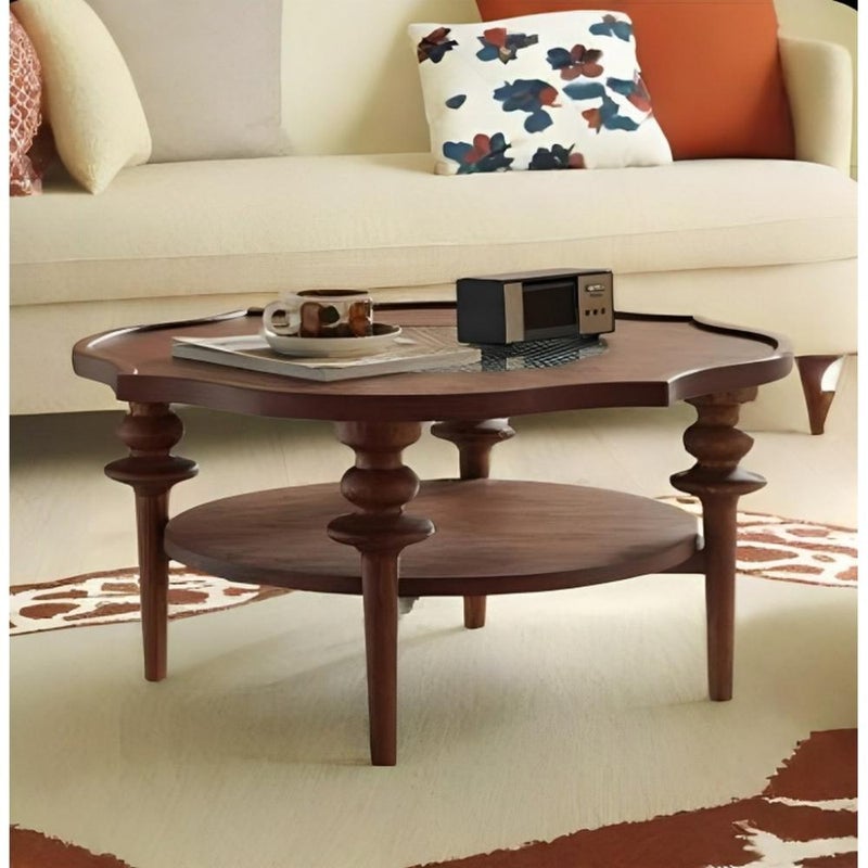 بيتك طاولة قهوة خشب طبيعي وخشب قشرة الجوز بني - 80×80×45 سم - Image 1