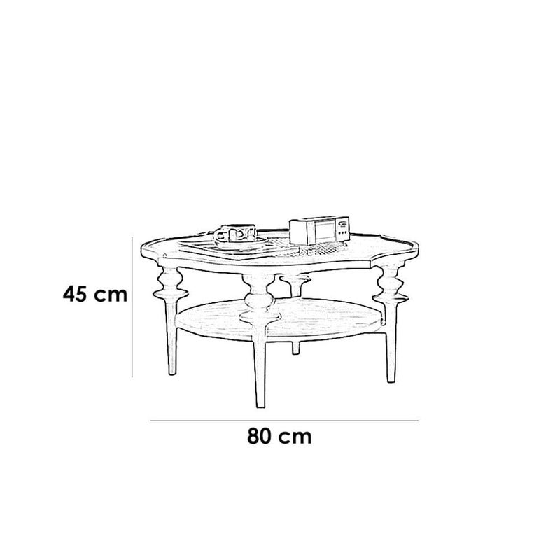 بيتك طاولة قهوة خشب طبيعي وخشب قشرة الجوز بني - 80×80×45 سم - Image 2