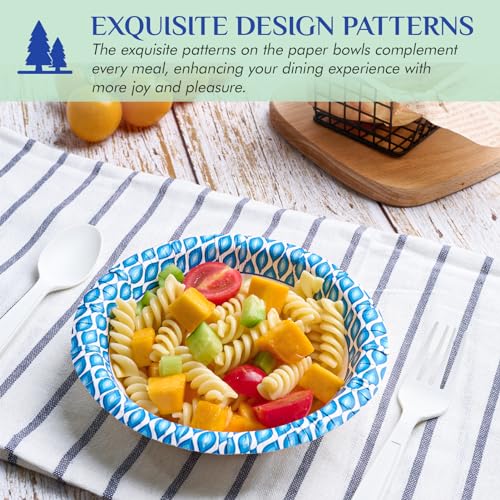 MUCHII 12 Oz Paper Bowls 200 Counts Disposable Bowls, Printed Soak Proof Small Bowls for Breakfast, Lunch, and Dinner Meals - Image 2