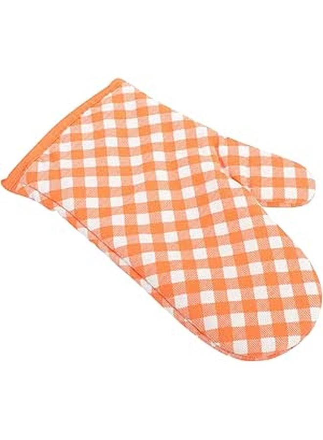 Heat Resistant Oven Mitts Insulated Cotton Gloves For Baking Cooking Orange Plaid - Image 1