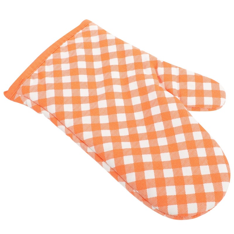 Heat Resistant Oven Mitts Insulated Cotton Gloves For Baking Cooking Orange Plaid - Image 2