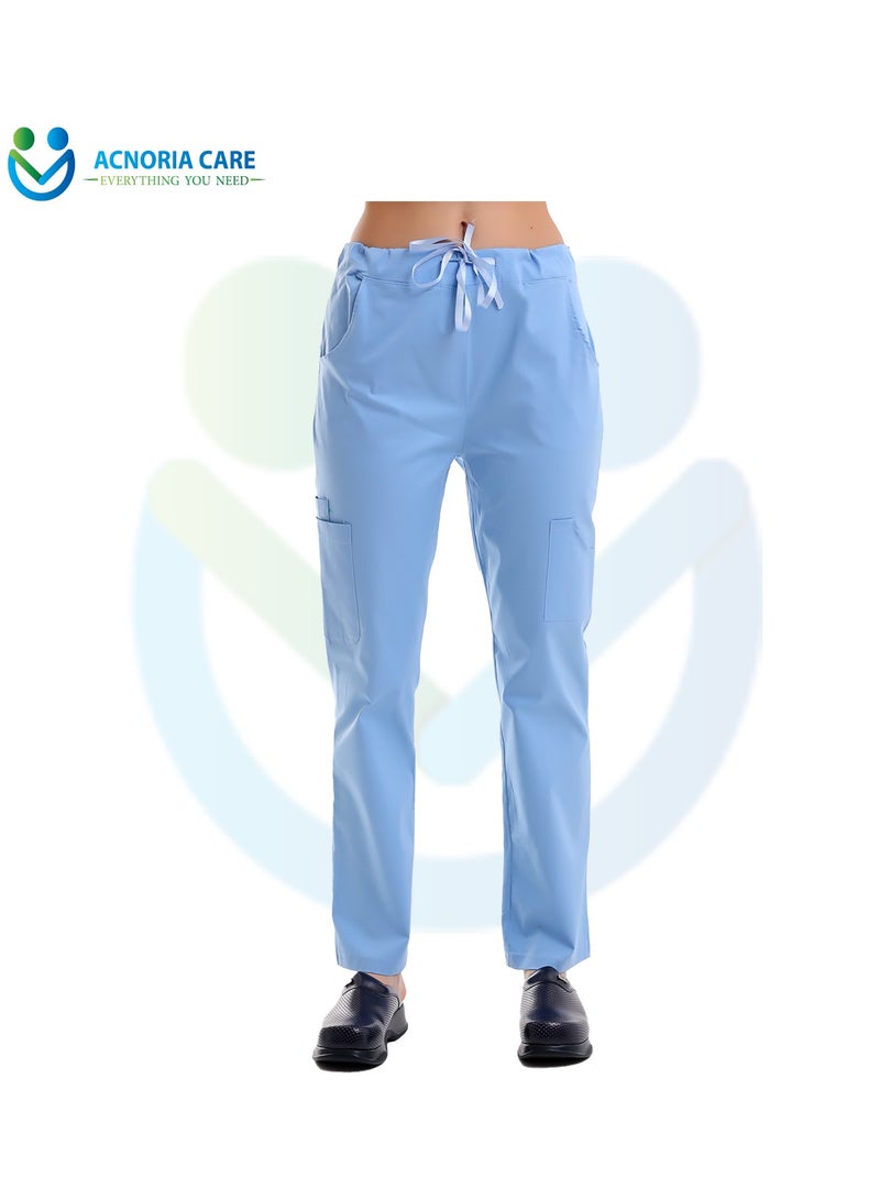 اكنوريا كير سكراب طبي نسائي مكون من قطعتين بلوزة وسروال قطن 95%  ليكرا 5% لون أزرق فاتح - مقاس XXL - من اكنوريا كير - Image 3