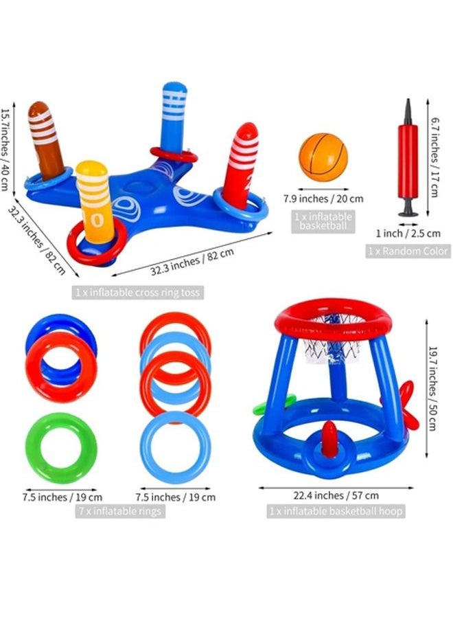 Beauenty - Inflatable Pool Floats Toys Including Floating Basketball Hoop Inflatable Float Basketball Cross Toss Ring Summer Adults Family Water Fun Toss Toys for Swimming Pool Water Game - Image 1