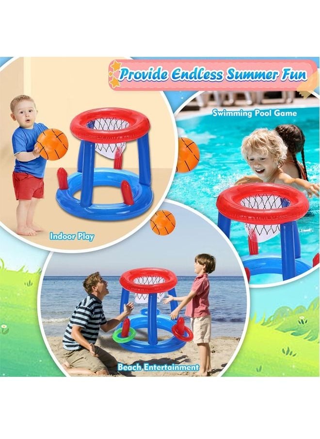 Beauenty - Inflatable Pool Floats Toys Including Floating Basketball Hoop Inflatable Float Basketball Cross Toss Ring Summer Adults Family Water Fun Toss Toys for Swimming Pool Water Game - Image 1
