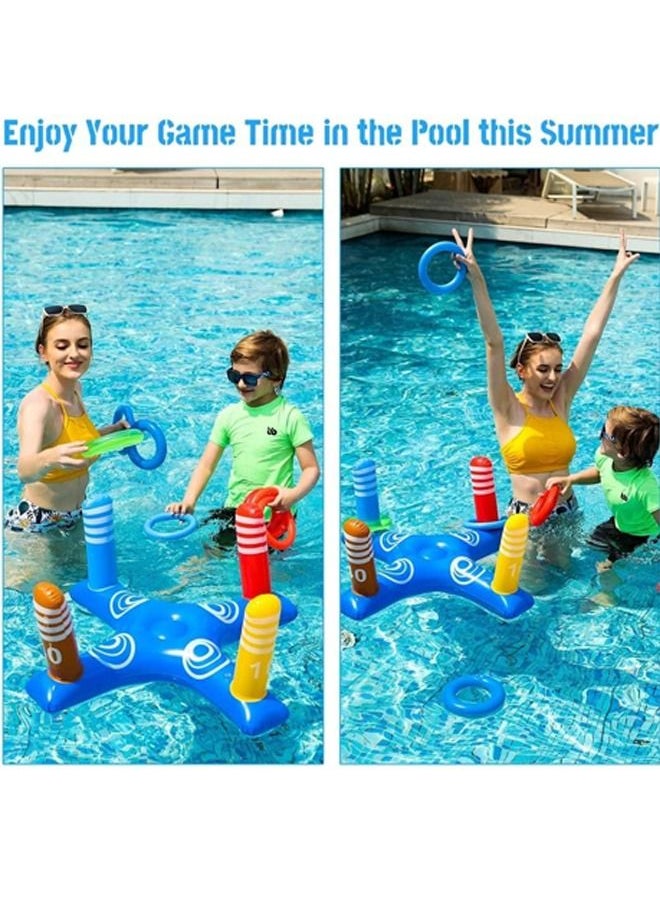 Beauenty - Inflatable Pool Floats Toys Including Floating Basketball Hoop Inflatable Float Basketball Cross Toss Ring Summer Adults Family Water Fun Toss Toys for Swimming Pool Water Game - Image 1
