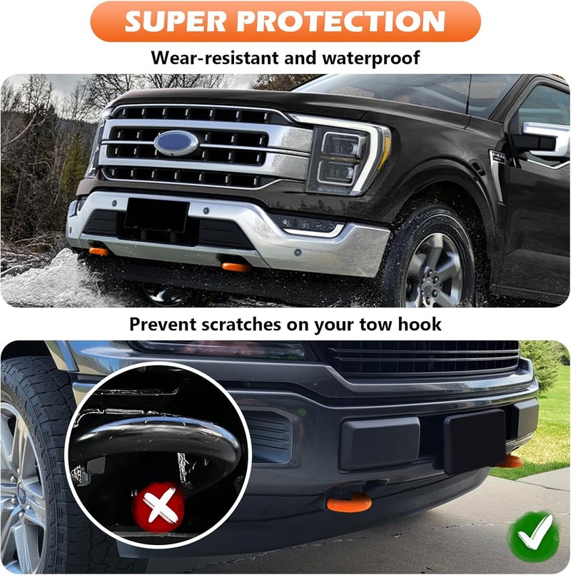 TECHPICCO Tow Hook Covers for Ford F150 2004-2025 Bronco Base/Big Bend/Outer Banks 2021-2025 Compatible with Toyota Tundra Accessories 2017-2021|(Bright Orange). Long term storage compatible - Image 5