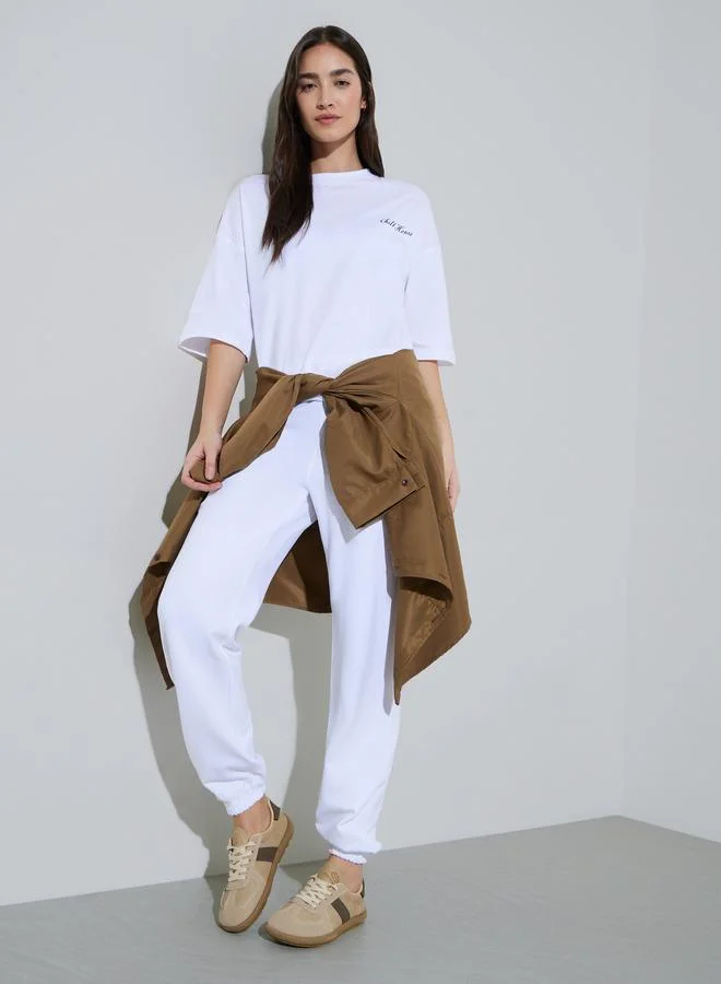 ستايلي White Solid Wide Leg Tapered Joggers