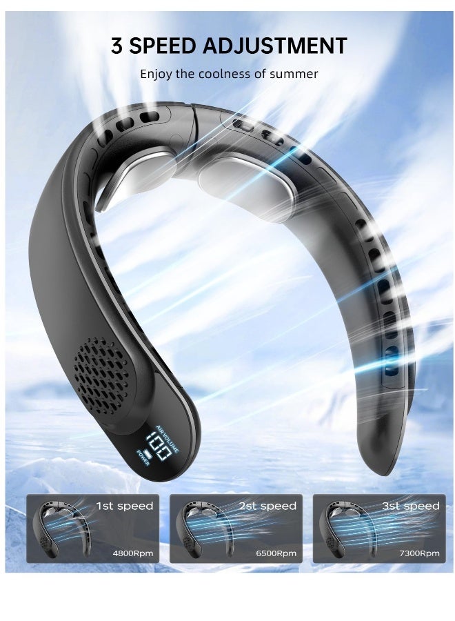 Bladeless Neck Fan, 4 Turbo Portable Neck Fan, USB Rechargeable Personal Fan, 3 Speeds, 360° Cooling Airflow, LED Display, Wearable Fan for Home, Office, Travel, Gifts - Image 3