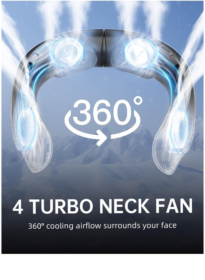 Bladeless Neck Fan, 4 Turbo Portable Neck Fan, USB Rechargeable Personal Fan, 3 Speeds, 360° Cooling Airflow, LED Display, Wearable Fan for Home, Office, Travel, Gifts - Image 2