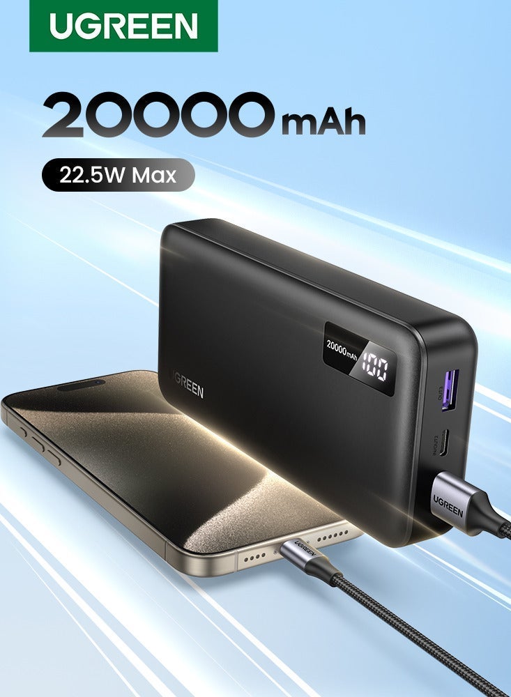 يو جرين شاحن محمول بسعة 20000 مللي أمبير، يدعم الشحن السريع بقوة 22.5 واط، مزود بمنفذ USB-C ثنائي الشحن (2A1C) وتقنية PD 3.0، وشاشة عرض رقمية، ويتضمن كابلًا متوافقًا مع هواتف سامسونج جالاكسي S25/S24 ألترا، وآيباد، وإيربودز. 20000 mAh 20000 مللي أمبير/ساعة 22.5 واط - Image 1