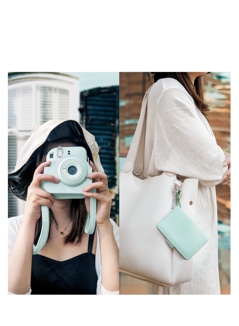 Instant Camera Case Compatible with Instax Mini 12, PU Leather Bag with Pocket, Adjustable Shoulder Strap  (Pure Green) - Image 4