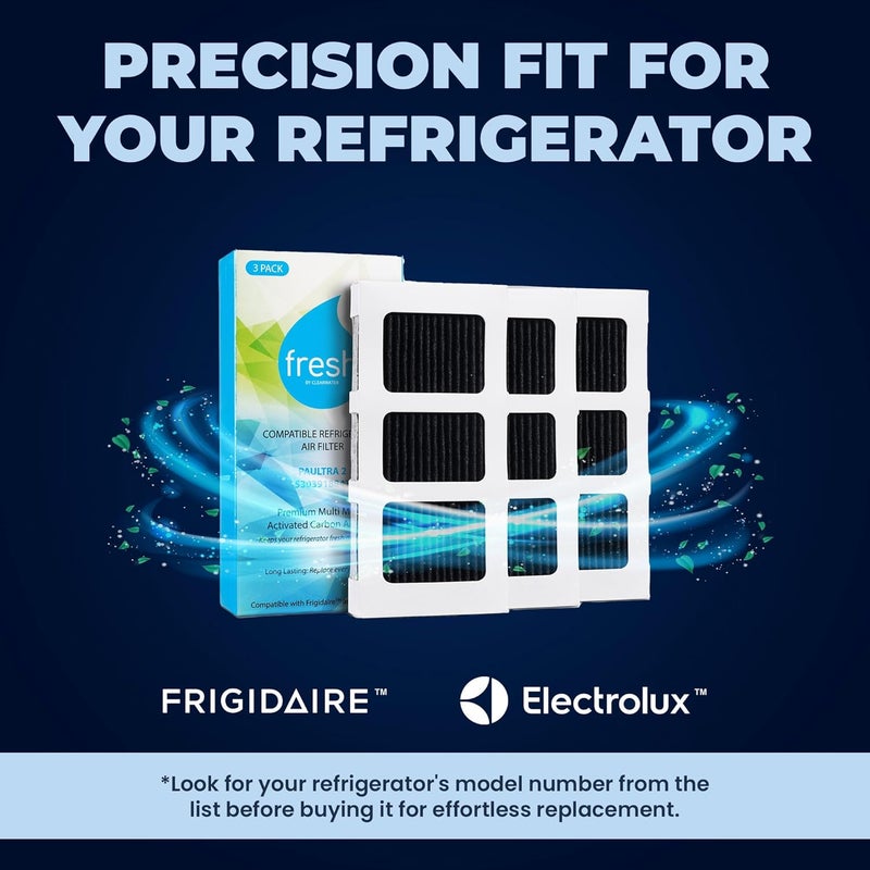مست مرشح هواء لثلاجات Paultra2 Frigidaire، متوافق مع: Pureair Ultra 2، Pure Air Ultra 2، Pureair Ultra ii، Electrolux 242047805، 5303918847، EAP12364179، عبوة من 3 قطع - Fresh - Image 2