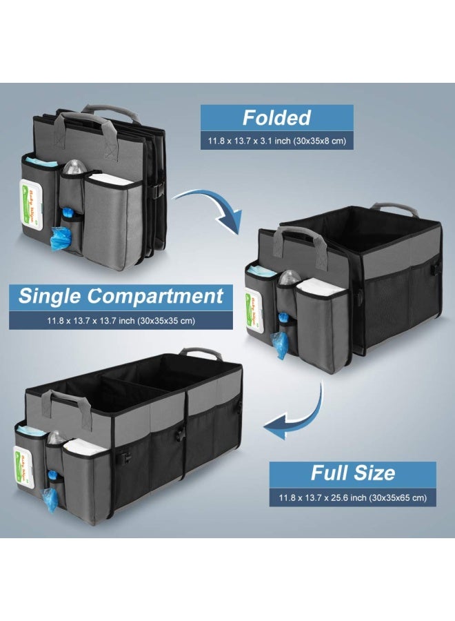 Collapsible Trunk Organizer And Diaper Changing Station Baby Diaper Caddy Organizer With Movable Dividers Easy To Reach For Back Seat Travel Car Organizer Waterproof Car Trunk Organizer Groceries - Image 5