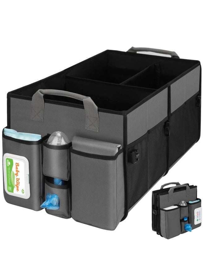Collapsible Trunk Organizer And Diaper Changing Station Baby Diaper Caddy Organizer With Movable Dividers Easy To Reach For Back Seat Travel Car Organizer Waterproof Car Trunk Organizer Groceries - Image 1