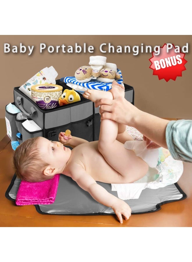 Collapsible Trunk Organizer And Diaper Changing Station Baby Diaper Caddy Organizer With Movable Dividers Easy To Reach For Back Seat Travel Car Organizer Waterproof Car Trunk Organizer Groceries - Image 2