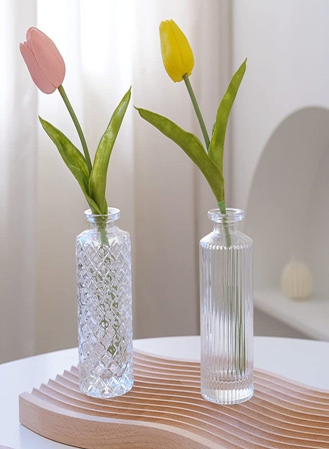 yaocoral Set of 2 Small Glass Vase for Centerpieces,Embossed Glass Bud Vase Hydroponic Vase,Mini Table Vase Clear Flower Vase Decorative for Wedding Farmhouse Party Home Decor(Clear 2) - Image 2