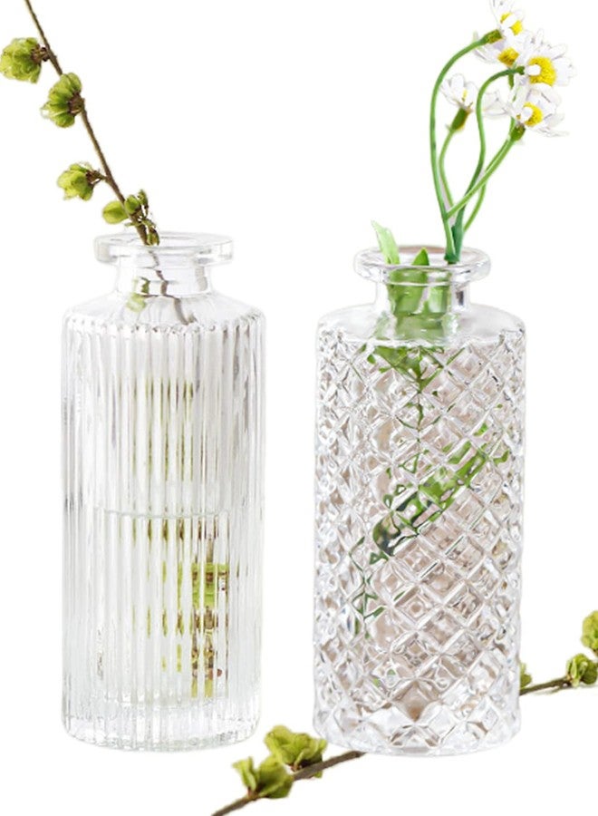 yaocoral Set of 2 Small Glass Vase for Centerpieces,Embossed Glass Bud Vase Hydroponic Vase,Mini Table Vase Clear Flower Vase Decorative for Wedding Farmhouse Party Home Decor(Clear 2) - Image 1