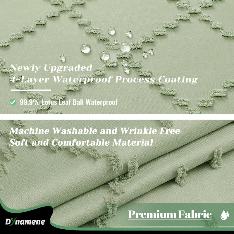 Dynamene sage Green Fabric Shower Curtain, Boho Tufted Geometric Striped Tassel Shower Curtain for Bathroom, Shabby Chic Modern Farmhouse Waterproof Cloth Shower Curtain Set, Wrinkle Free, 72x72 - Image 2