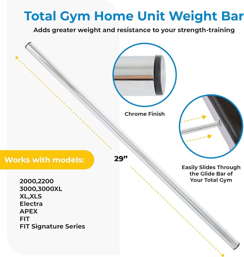 Total Gym بار بوزن 29، باربل أولمبي ثقيل للتمارين الرياضية للقوة واللياقة البدنية، للضغط على الصدر، الرفعة المميتة، القرفصاء، ورفع الأثقال، فضي - Image 3