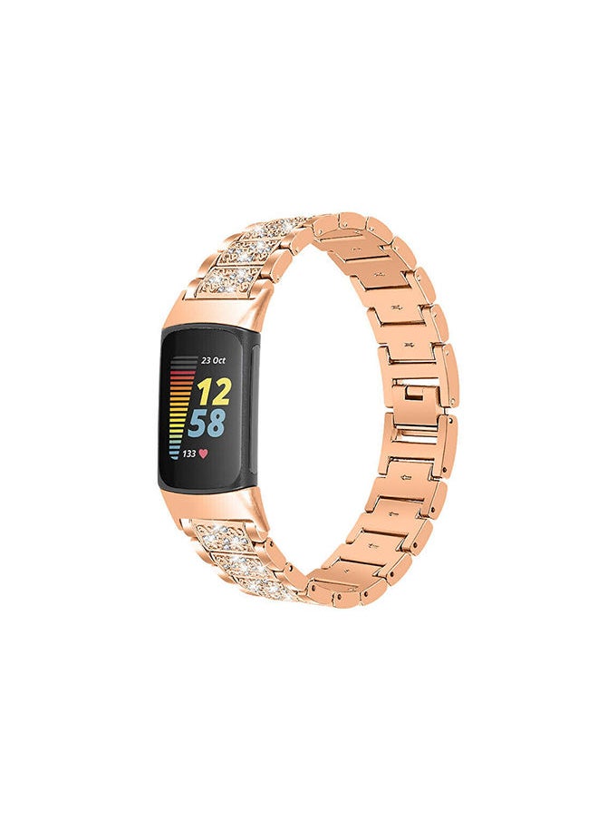 O Ozone Metal Bands for Fitbit Charge 6 / Charge 5 Smart Watch, Adjustable Stainless Steel Wristband Strap for Men Women-Rose Gold  - Image 1
