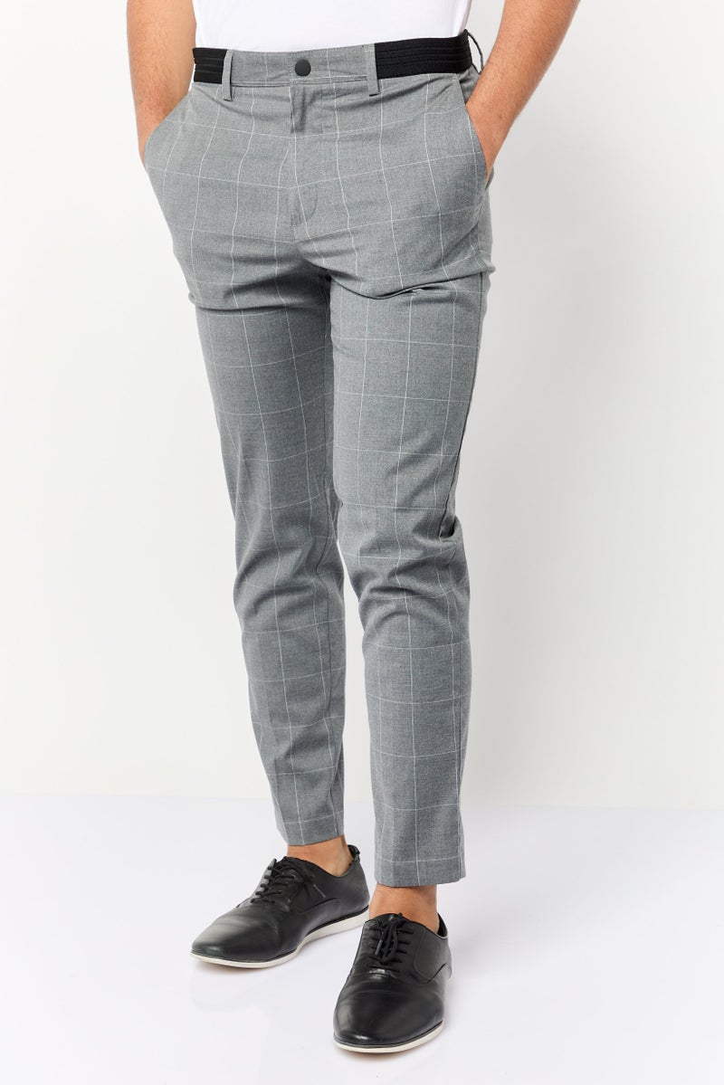 Celio سروال تشينو رجالي بقصة عادية، مخطط، رمادي - Image 1