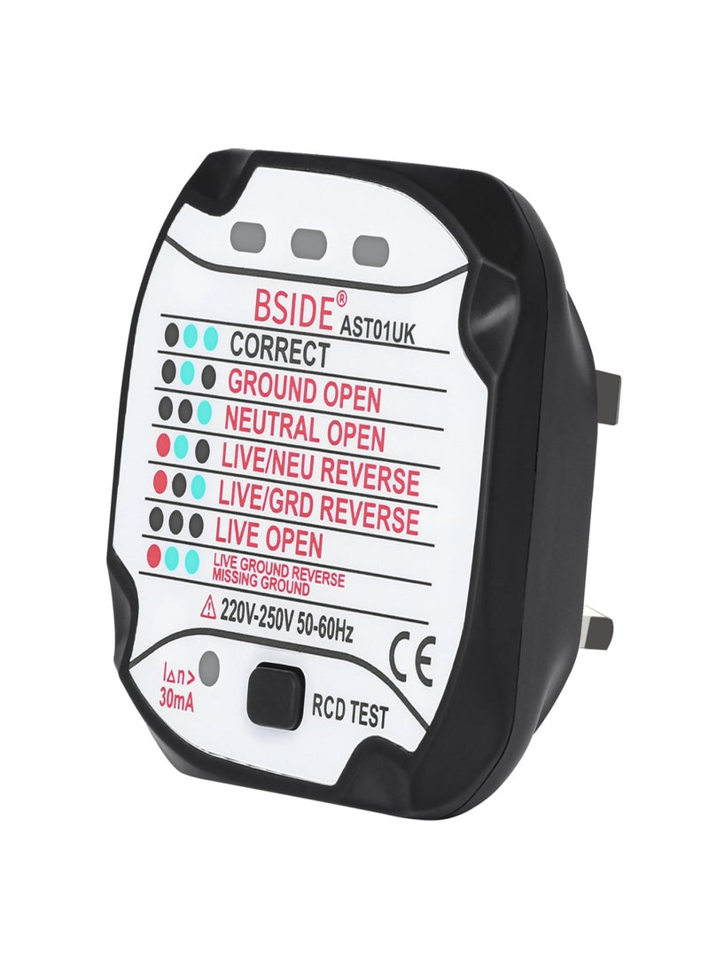 BSIDE AST01 Socket Tester RCD/GFCI Socket Tester Plug and Socket Phasor Polarity Test Test Electrical Appliance Wall Plug Disconnect Finder - Image 1