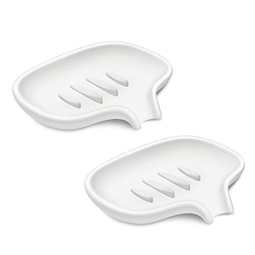 SUBEKYU Silicone Soap Dish for Bathroom,Bar Soap Holder for Shower with Draining Tray, Waterfall Soap Tray for Kitchen Sink, Set of 2 (2 * White) - Image 1